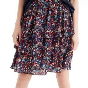 J. Crew Star Print Tiered Ruffle Blue Multi Color Short Skirt Size 4